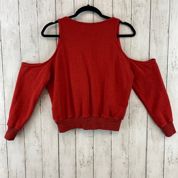 n:PHILANTHROPY Ventura Sweatshirt French Terry Cold Shoulder in Red Size Medium - Picture 3 of 10